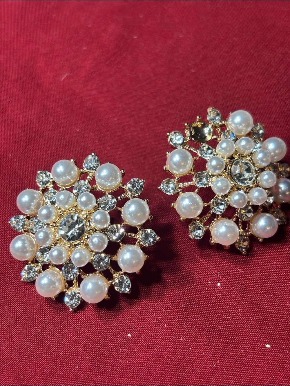 New Gold Pearl and Crystal Cluster Earrings - Elegant Women’s Jewelry